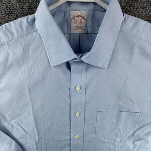 Brooks Brothers Point All Cotton Non-Iron Traditional 16.5 33 Blue Shirt Pocket
